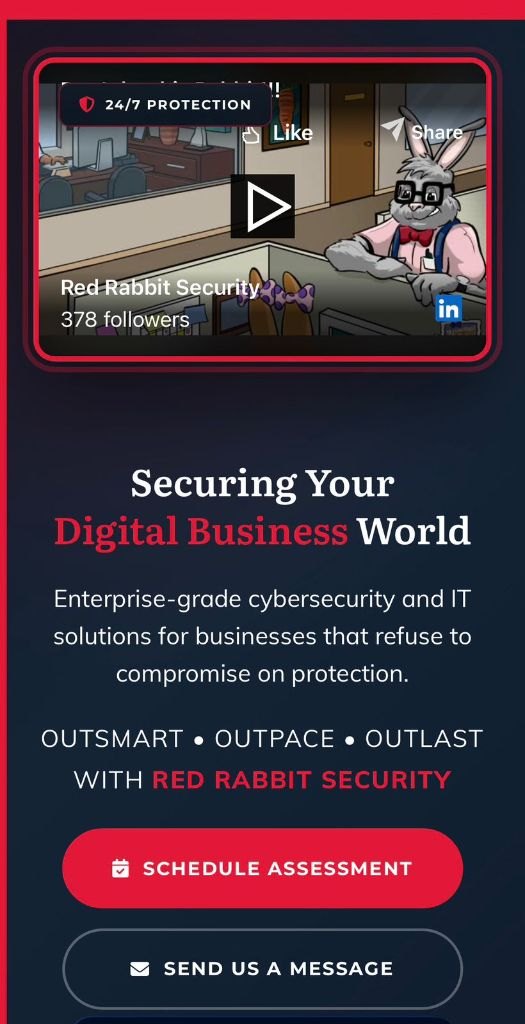 Red Rabbit Security website, mobile view